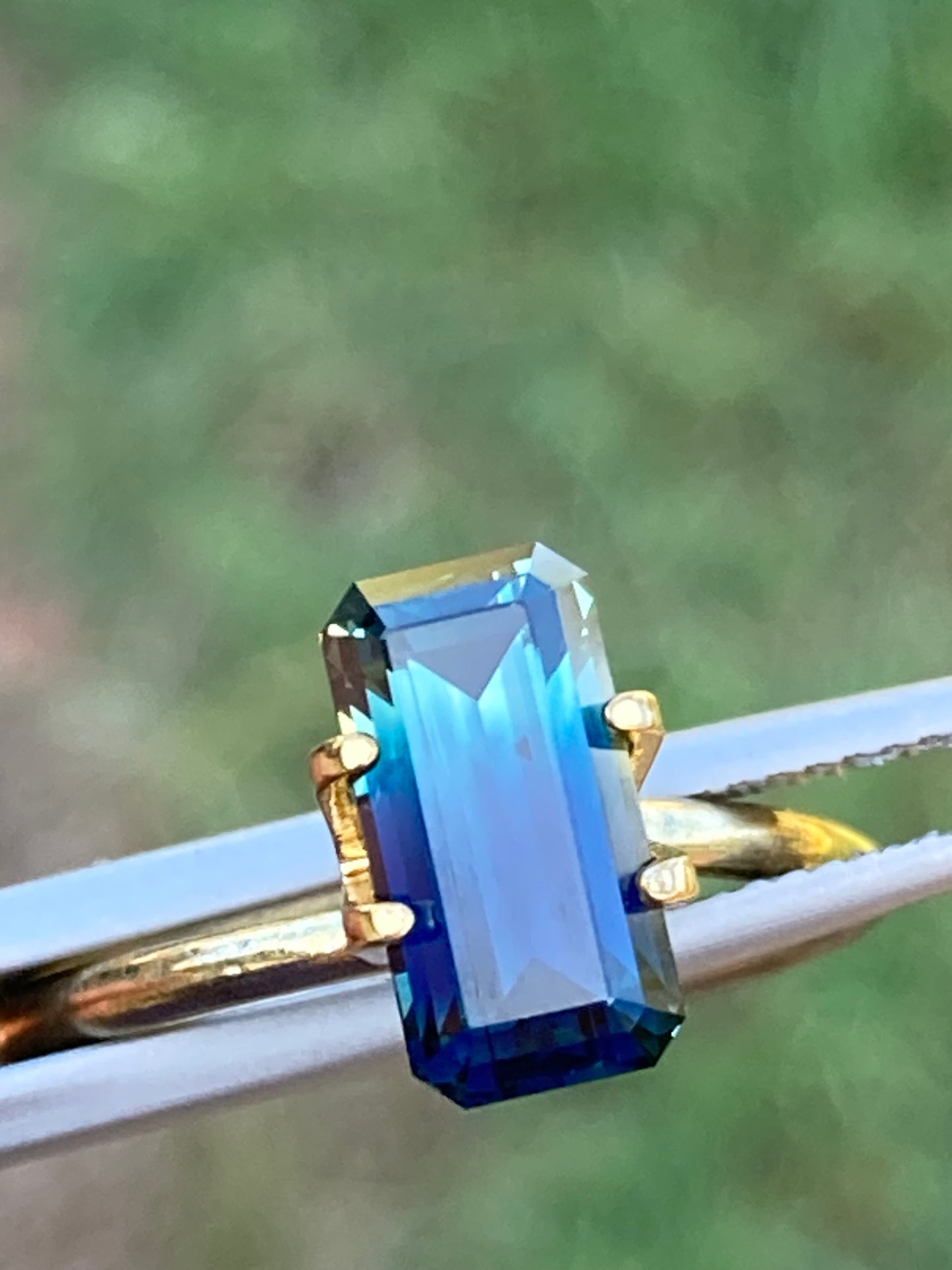 031- Australian Sapphire 3.28ct Deep Green Blue Parti EMERALD CUT engagement ring gem