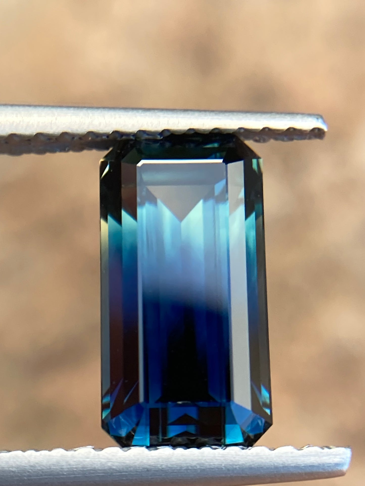 031- Australian Sapphire 3.28ct Deep Green Blue Parti EMERALD CUT engagement ring gem