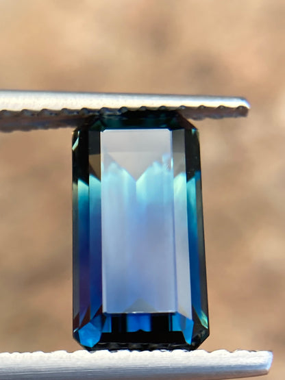 031- Australian Sapphire 3.28ct Deep Green Blue Parti EMERALD CUT engagement ring gem