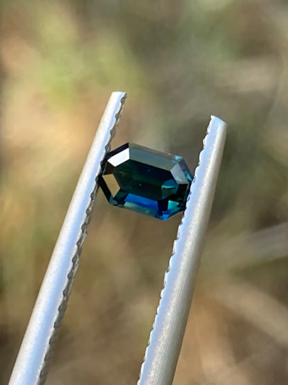 022- Blue Green Parti Australian Sapphire 0.45ct MODIFIED EMERALD CUT