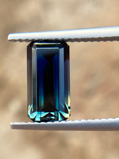 031- Australian Sapphire 3.28ct Deep Green Blue Parti EMERALD CUT engagement ring gem