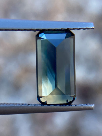 031- Australian Sapphire 3.28ct Deep Green Blue Parti EMERALD CUT engagement ring gem