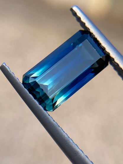 031- Australian Sapphire 3.28ct Deep Green Blue Parti EMERALD CUT engagement ring gem