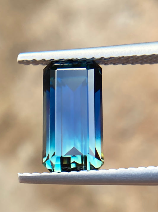 031- Australian Sapphire 3.28ct Deep Green Blue Parti EMERALD CUT engagement ring gem