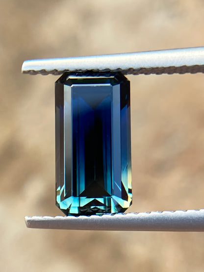 031- Australian Sapphire 3.28ct Deep Green Blue Parti EMERALD CUT engagement ring gem