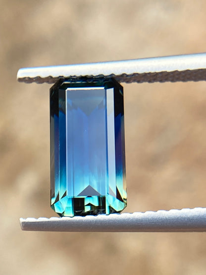 031- Australian Sapphire 3.28ct Deep Green Blue Parti EMERALD CUT engagement ring gem