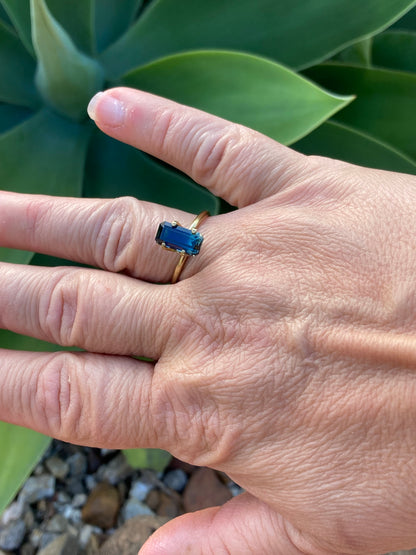 031- Australian Sapphire 3.28ct Deep Green Blue Parti EMERALD CUT engagement ring gem