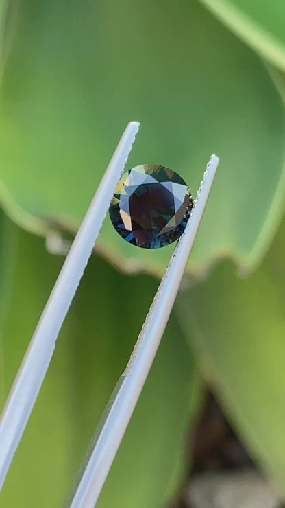 038- Dark Green Blue with Yellow edge - Australian Sapphire 1.64ct ROUND CUT