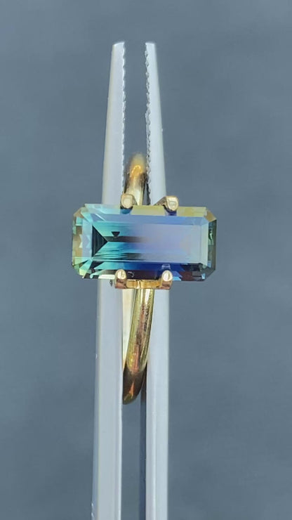 031- Australian Sapphire 3.28ct Deep Green Blue Parti EMERALD CUT engagement ring gem