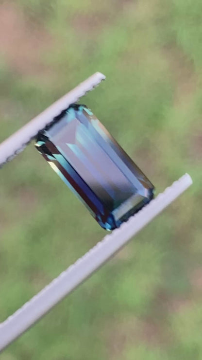 031- Australian Sapphire 3.28ct Deep Green Blue Parti EMERALD CUT engagement ring gem